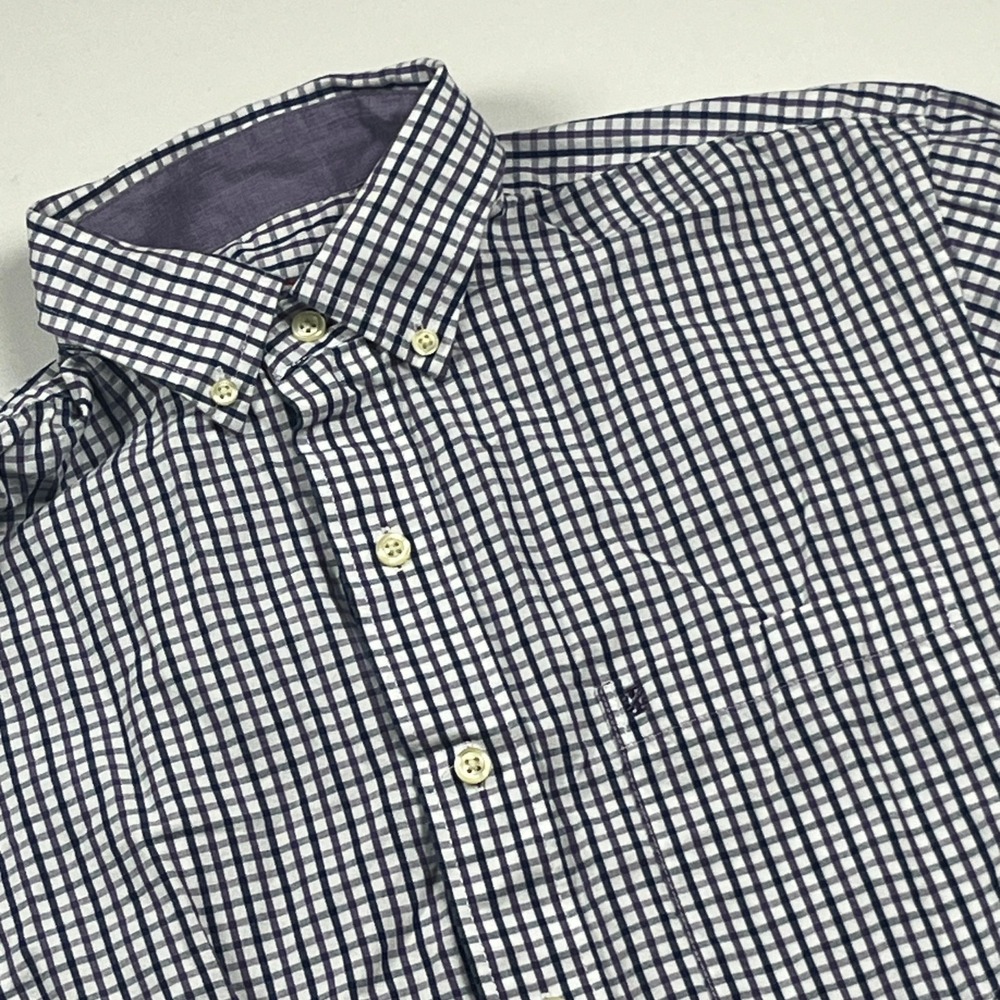 IZOD Button Down Shirt Long Sleeve Gingham Check Size S Purple Business Casual
